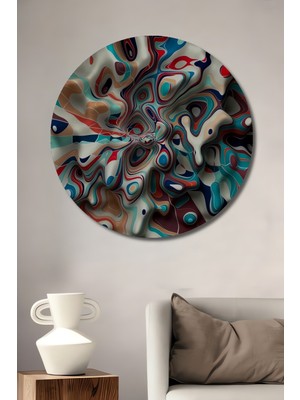 Teona Ahşap Soyut Akışkan Renkler Yağlı Boya Görünümlü Dekoratif Ahşap Tablo Yuvarlak Duvar Tablosu
