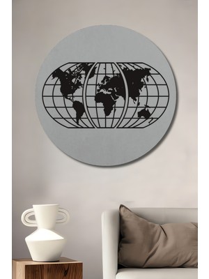 Teona Ahşap Dünya Haritası Ahşap Dekoratif Tablo Yuvarlak Duvar Tablosu