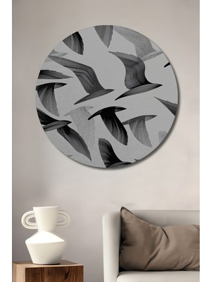 Teona Ahşap Uçuşan Kuşlar Modern Sanat Baskılı Ahşap Dekoratif Tablo Yuvarlak Duvar Tablosu