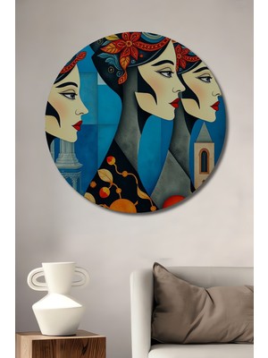 Teona Ahşap Üç Güzeller Soyut Sanat Yağlı Boya Görünümlü Ahşap Dekoratif Tablo Yuvarlak Duvar Tablosu
