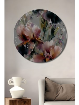 Teona Ahşap Büyülü Orkide Buketi Yağlı Boya Görünümlü Ahşap Dekoratif Tablo Yuvarlak Duvar Tablosu