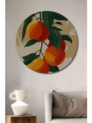 Teona Ahşap Portakal Ağacı Sulu Boya Görünümlü Modern Sanat Ahşap Dekoratif Tablo Yuvarlak Duvar Tablosu