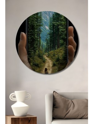 Teona Ahşap Gızemlı Orman Yolu Yağlı Boya Görünümlü Ahşap Dekoratif Tablo Yuvarlak Duvar Tablosu
