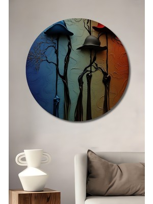 Teona Ahşap Şapkalı Ağaçlar Yağlı Boya Görünümlü Dekoratif Ahşap Tablo Yuvarlak Duvar Tablosu