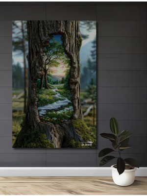 Teona Ahşap Gızemlı Orman Kapısı Sulu Boya Görünümlü Ahşap Dekoratif Ev,antre,ofis,mutfak,yatak Odası Tablo