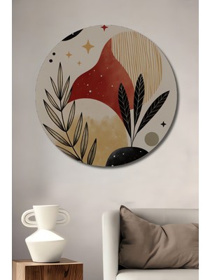 Teona Ahşap Soyut Bitki Desenli Suluboya Görünümlü Ahşap Dekoratif Tablo Yuvarlak Duvar Tablosu