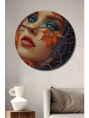 Teona Ahşap Gızemlı Kadın Portresi Yağlı Boya Görünümlü Ahşap Dekoratif Tablo Yuvarlak Duvar Tablosu