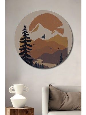 Teona Ahşap Doğa Manzarası Yağlı Boya Görünümlü Ahşap Dekoratif Tablo Yuvarlak Duvar Tablosu