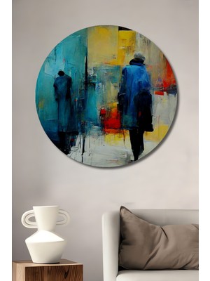 Teona Ahşap Soyut Insanlar Yağlı Boya Görünümlü Ahşap Dekoratif Tablo Yuvarlak Duvar Tablosu