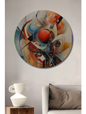 Teona Ahşap Soyut Geometri Yağlı Boya Görünümlü Ahşap Dekoratif Tablo Yuvarlak Duvar Tablosu