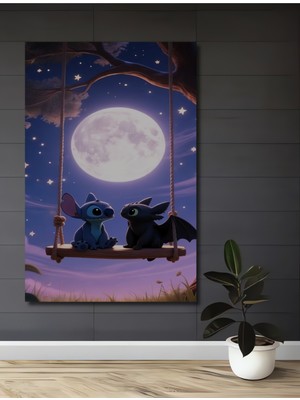 Teona Ahşap Stitch ve Toothless Sallanan Salıncaklı Ahşap Dekoratif Ev,antre,salon,ofis,mutfak,yatak Odası Tablo