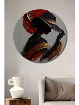 Teona Ahşap Kadın Silüeti Yağlı Boya Görünümlü Soyut Sanat Ahşap Dekoratif Tablo Yuvarlak Duvar Tablosu