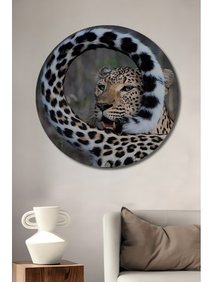 Teona Ahşap Leopar Deseni Yağlı Boya Görünümlü Ahşap Dekoratif Tablo Yuvarlak Duvar Tablosu