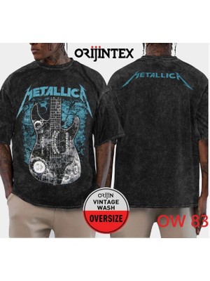 Metallica Yıkamalı Over Size Tişört L