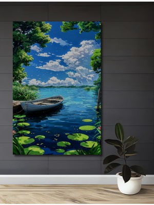 Teona Ahşap Masmavi Göl Manzarası Çizgi Film Tarzı Ahşap Dekoratif Ev,antre,salon,ofis,mutfak,yatak Odası Tablo