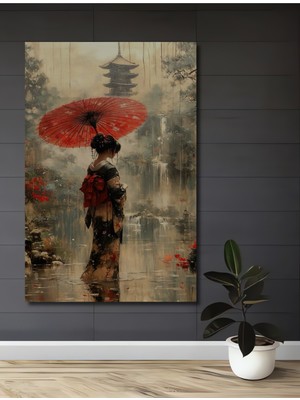 Teona Ahşap Japon Güzeli Yağlı Boya Görünümlü Ahşap Dekoratif Ev,antre,salon,ofis,mutfak,yatak Odası Tablo