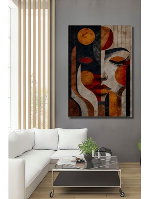 Teona Ahşap Modern Sanat Soyut Yüz Ev,antre,salon,ofis Tablosu Yağlı Boya Görünümlü Ahşap Dekoratif