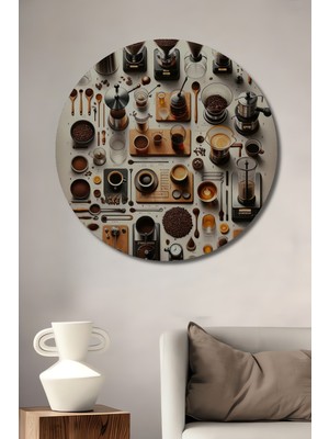 Teona Ahşap Kahve Keyfi Ürünleri Koleksiyonu Ahşap Dekoratif Tablo Yuvarlak Duvar Tablosu