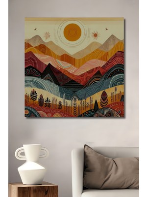 Teona Ahşap Bohem Gün Batımı Vadi Manzarası Sulu Boya Görünümlü Ahşap Dekoratif Ev,antre,salon,ofis Tablo
