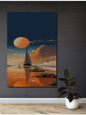 Teona Ahşap Büyük Gün Batımı Yelkenlisi Sulu Boya Görünümlü Dekoratif Ahşap Ev,antre,salon,ofis,mutfak Tablo
