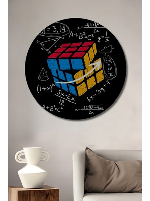 Teona Ahşap Matematik Sihri Küp Sanat Tablosu Görünümlü Dekoratif Ahşap Tablo Yuvarlak Duvar Tablosu