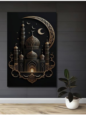 Teona Ahşap Altın Hilal Camii Baskı Ahşap Dekoratif Ev,antre,salon,ofis,mutfak,yatak Odası Tablo