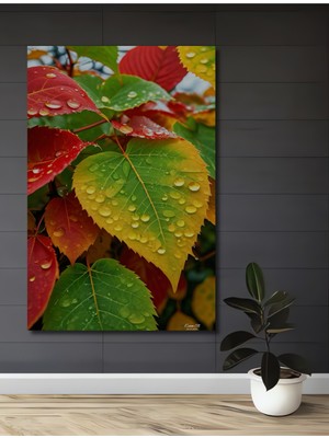 Teona Ahşap Sonbaharın Işıltısı Damlalı Yapraklar Sulu Boya Görünümlü Dekoratif Ahşap Ev,antre,salon Tablo