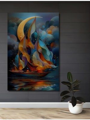 Teona Ahşap Fantastik Yelkenli Sulu Boya Görünümlü Dekoratif Ahşap Ev,antre,salon,ofis,mutfak,yatak Odası Tablo