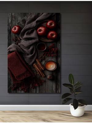 Teona Ahşap Kızıl Elmalar ve Tarçın Kokulu Bohem Sanat Dekoratif Ahşap Ev,antre,salon,ofis,mutfak Tablo