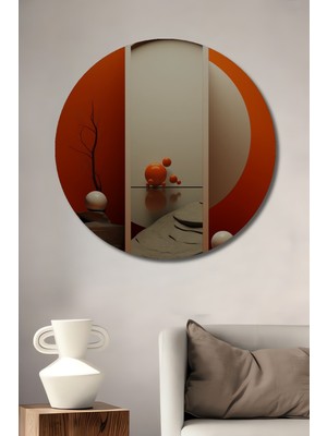 Teona Ahşap Soyut Geometri Toplar ve Ağaç Dalı Ahşap Dekoratif Tablo Yuvarlak Duvar Tablosu