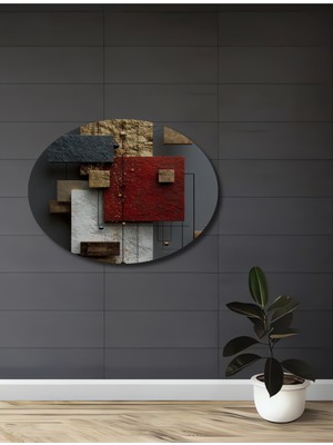 Teona Ahşap Soyut Geometrik Altın Kırmızı Beyaz Ahşap Dekoratif Ev,antre,salon,ofis,mutfak,yatak Odası Tablo