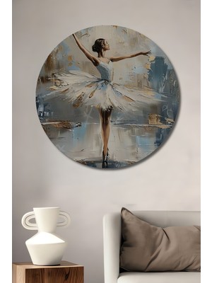 Teona Ahşap Bale Dansçısı Soyut Sanat Yağlı Boya Görünümlü Dekoratif Ahşap Tablo Yuvarlak Duvar Tablosu