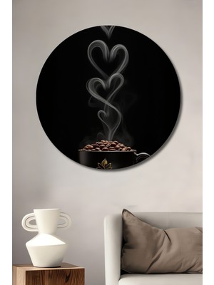 Teona Ahşap Aşk Buharı Kalp Şekilli Kahve Tabağı Ahşap Dekoratif Tablo  Yuvarlak Duvar Tablosu