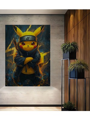 Teona Ahşap Pikachu Ninja Yağlı Boya Görünümlü Modern Sanat Ahşap Dekoratif Ev,antre,salon,ofis,mutfak Tablo