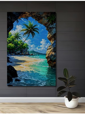 Teona Ahşap Tropik Cennet Manzaralı Yağlı Boya Görünümlü Ahşap Ev,antre,salon,ofis,mutfak,yatak Odası Tablo