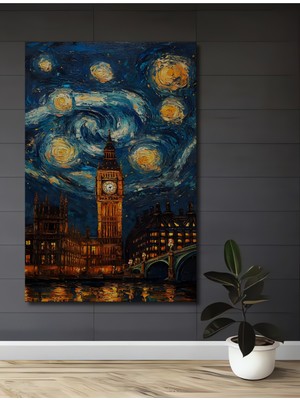 Teona Ahşap Büyük Saat Kulesi Yağlı Boya Görünümlü Modern Sanat Dekoratif Ahşap Ev,antre,salon,ofis,mutfak Tablo