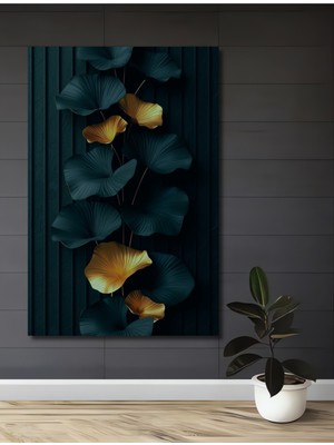 Teona Ahşap Yeşil ve Altın Yaprak Motifli Modern Salon Dekorasyon Ahşap Ev,antre,salon,ofis,mutfak Tablo