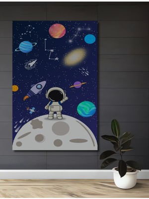 Teona Ahşap Uzay Macerası Astronot Sulu Boya Görünümlü Ahşap Dekoratif Ev,antre,salon,ofis,mutfak Tablo