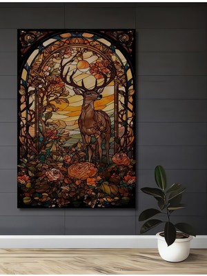 Teona Ahşap Görkemli Geyik ve Bohem Sanat Cam Mozaik Görünümlü Ahşap Dekoratif Ev,antre,salon,ofis,mutfak Tablo