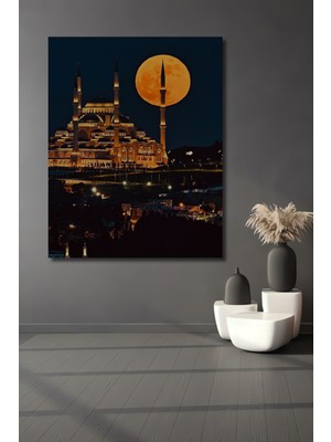 Teona Ahşap Muhteşem Dolunay Eşliğinde Cami Manzarası Yağlı Boya Görünümlü Dekoratif Ahşap Ev,antre,salon Tablo