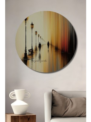 Teona Ahşap Soyut Şehir Yağlı Boya Görünümlü Ahşap Dekoratif Tablo Yuvarlak Duvar Tablosu