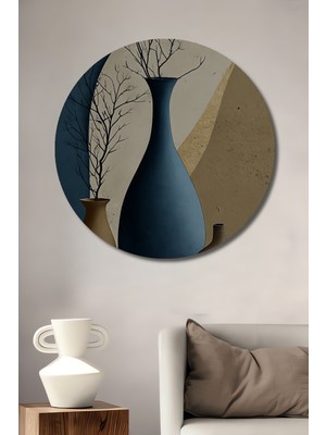 Teona Ahşap Modern Soyut Vazo Kompozisyonu Ahşap Dekoratif Tablo Yuvarlak Duvar Tablosu