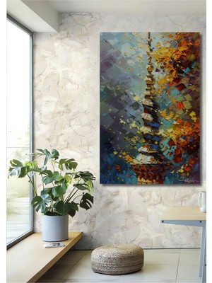 Teona Ahşap Altın Pagoda Yağlı Boya Görünümlü Dekoratif Ahşap Ev,antre,salon,ofis,mutfak,yatak Odası Tablo