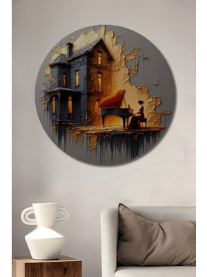 Teona Ahşap Gızemlı Melodi Ahşap Dekoratif Tablo Yuvarlak Duvar Tablosu