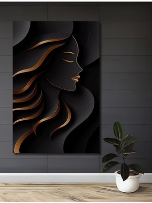 Teona Ahşap Altın Vurgulu Kadın Silüeti Yağlı Boya Görünümlü Modern Sanat Ahşap Dekoratif Tablo