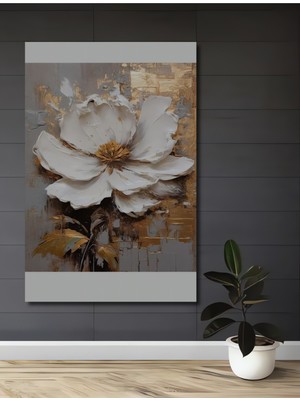 Teona Ahşap Altın Varak Yaldızlı Beyaz Çiçek Kabartma Ev,antre,salon,ofis,mutfak,yatak Odası Tablo