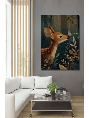 Teona Ahşap Yavru Geyik ve Kelebek Orman Hikayesi Baskı Ahşap Ev,antre,salon,ofis,mutfak,yatak Odası Tablo