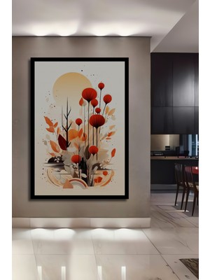 Teona Ahşap Modern Bohem Suluboya Görünümlü Kırmızı Lale Sanat Ahşap Dekoratif Ev,antre,salon,ofis Tablo