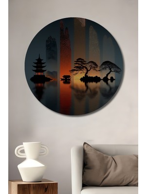 Teona Ahşap Uzak Doğu Esintili Minimalist Silüet Tablo Yuvarlak Duvar Tablosu