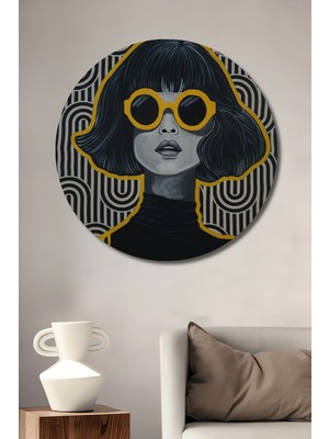 Teona Ahşap Retro Kadın Portresi Yağlı Boya Görünümlü Ahşap Dekoratif Tablo Yuvarlak Duvar Tablosu